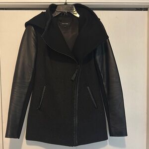 Women's Black Jacket with Leather Sleeves